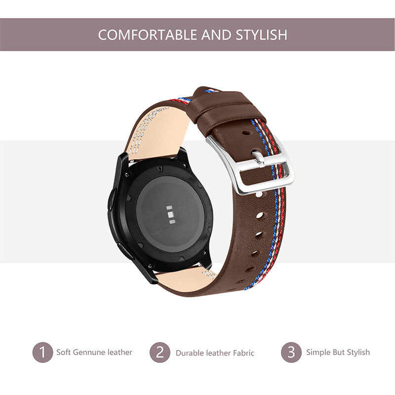 Top Layer Cowhide Genuine Leather Stitching Design Watch Band Strap for Samsung Galaxy Watch3 45mm Watch 46mm Top Layer Cowhide Genuine Leather Stitching Design Watch Band Strap for Samsung Galaxy Watch3 45mm Watch 46mm